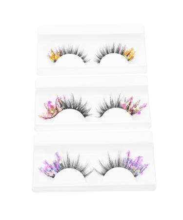POPETPOP 3 Pairs Fluorescent False Eyelashes Lashes Glitter Lash Extensions Fake Eyelashes with Glitter Dramatic Fluffy False Eyelashes False Lash Make up High-grade Fiber 3d Decorate