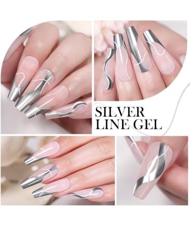 Silver Chrome Gel Nail Polish Liner Metallic Effect Nail Gel Polish Nail Liner Painted Gel Polish Thin Brush For Chrome Nail Soak Off UV/LED for Painting Drawing Swirl Nails (Mirror-effect Silver) - Buy Online on GoSupps.com