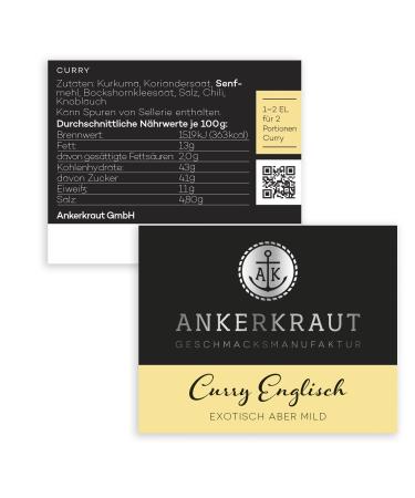 Ankerkraut English Curry 160g - Mild Vegan Indian Spice Mix for Rice & Vegetables | Organic Curry Powder - Buy Online on GoSupps.com