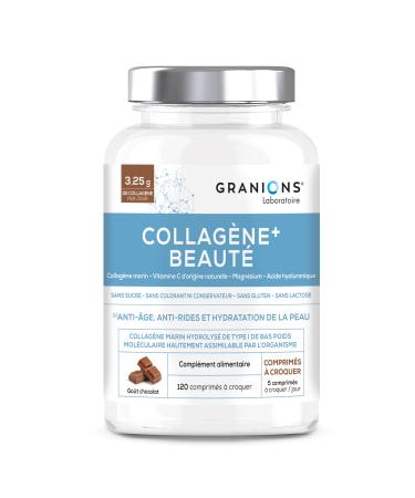 Marine Collagen + Beauty Granions Collagen and Hyaluronic Acid + Vitamin C + Acerola - Marine Collagen Food Supplement - Collagen Peptides - Chocolate Flavor - 120 Chewable Tablets