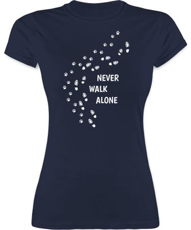 Shirtracer - Shirt Women - Gift for Dog Owners - Never Walk Alone Paw Prints 02 Navy Blue L