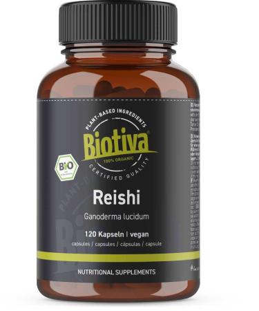 Reishi organic 120 capsules - Ganoderma lucidum - shiny paint porling - vital fungus - mushroom of immortality - without additives - vegan - filled and checked in Germany - Biotiva
