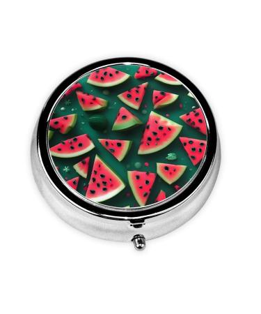 Dream Watermelonround Pill Box 3 Compartment Round Pill Box Organizer Portable Travel Pill Box for Traveling.