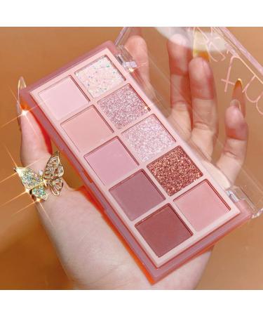 Go Ho 10 Colors Eyeshadow Palette,Matte&Glitter Eyeshadow Makeup,Pink Eye Black Pink Eyeshadow Shades,Naturing-Looking,High Pigment Waterproof Eye Shadow Palette,03 03 Colors Rose Pink Style