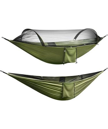 ELUTENG Camping Hammock with Mosquito Net Portable Lightweight 2 Person Pop-up Parachute Hammocks Hanging Tree Straps Swing Hammock Bed for Outdoor Backpacking Camping Adventure Hiking