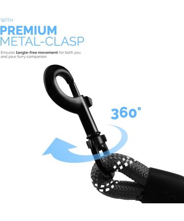 Furdreams 1.5m Slip-On Dog Lead - Reflective, Durable Climbers Rope Leash with Padded Handle - Weather Resistant - Waste Bag Dispenser - Black Large - Buy Online on GoSupps.com