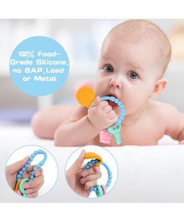 Vicloon Baby Teething Toy - BPA-Free Silicone Teether for Boys and Girls | Soothing Infant Teething Ring | Chew Toy for Babies | Shower Gift - Dark Blue - Buy Online on GoSupps.com