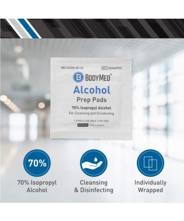 BodyMed 70% Isopropyl Alcohol Prep Pads - 100 Count Individually Wrapped - Sterile Antiseptic Alcohol Wipes for Medical & First Aid Kits - Buy Online on GoSupps.com