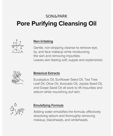 SON&PARK Cleansing Oil - Pore Purifying Facial Cleanser Blackhead Removal with Jojoba & Tea Tree Oil 6.76 fl oz - Made in USA - Buy Online on GoSupps.com