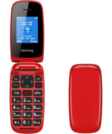 USHINING GSM Senior Flip Phone - Large Button Emergency Call 1.77 Color Display - No Contract - Red - Buy Online on GoSupps.com