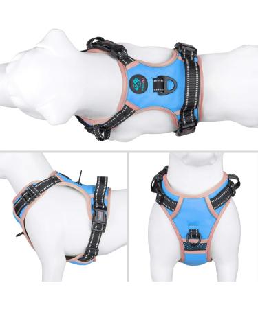 Phoepet Reflective Dog Harness with Handle | Durable M Size - Blue | 2 Metal Rings 3 Buckles Comfortable Fit for 14-20 lbs (Chest 16-28) - Buy Online on GoSupps.com