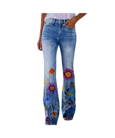 Bell Bottom Jeans for Women High Waist Flare Stretchy Wide Leg Split Bootcut Distressed Hem Denim Pants X-Large 06*-watermelon Red