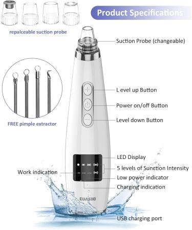 2023 Upgraded Blackhead Pore Vacuum Cleaner - Electric USB Rechargeable Acne & Whitehead Extractor with 5 Probes - Blackhead Remover Kit for Women & Men | JHF21 - Buy Online on GoSupps.com