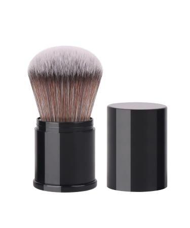 Mini Retractable Makeup Brush by ENZO KEN, Small Kabuki Brush, Travel Blush Brush, Cosmetic Minerals Powder Brush, Portable Fluffy Brushes Cosmetic Tool with Dustproof Lid (Black07) Black/Walnutcolor-Hair