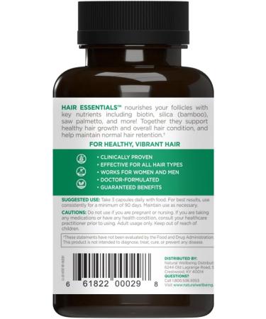 Hair Essentials Natural Hair Growth Supplement - 90 Veg Caps, 1-Month Supply for Women and Men - Buy Online on GoSupps.com