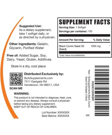 BULKSUPPLEMENTS.COM Black Cumin Seeds Oil - 120 Softgels - Buy Online on GoSupps.com