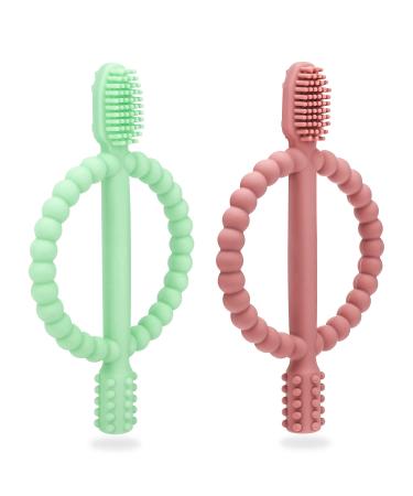 Buy BPA-Free Baby Biting Toys - 2 Pack Silicone Teething Rings for Kids Gum Massage - Bright Green & Caramel - Buy Online on GoSupps.com