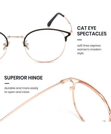 Cyxus Blue Light Filter Glasses for Women | Cat Eye & Round Vintage Style | UV400 Anti-Blue Light / No Prescription - 02-Rose Gold Metal - Buy Online on GoSupps.com