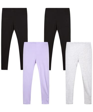 Only Girls Leggings  4 Pack Super Soft Yoga Dance and Lounge Pants (Size: 8-14) Black/Black/Grey Stripe/Lavender 8-10
