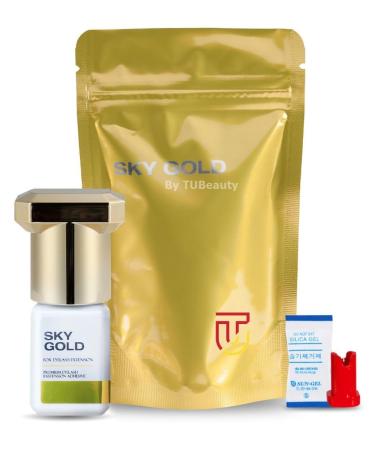 Sky Gold Glue Fast Eyelash Extension 5ml - Useful for customers with Sensitive Skins Eyelash Extension Adhesive - 3-4s Fast Drying / 3-4 Weeks Long Retention time/No Fume TUBeauty
