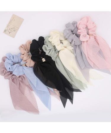 Elegant Scarf Hair Ties for Women Girls - 8 Pcs Double Layer Bow Scrunchies with Assorted Colors - Buy Online on GoSupps.com