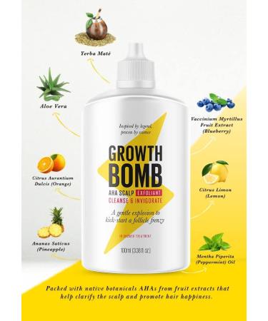 Growth Bomb AHA Scalp Exfoliant 100ml - Clarifying Scalp Treatment with Yerba Mate & Aloe Vera | Silicone-Free & Natural Ingredients - Buy Online on GoSupps.com
