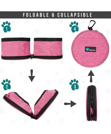 PetAmi Collapsible Dog Bowls - 2 Pack Travel Water & Food Bowls for Pets - Portable, Foldable & Lightweight - Pink - Buy Online on GoSupps.com