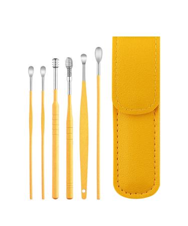 The Most Professional Ear Cleaning Master in 2023 Earwax Cleaner Tool Set Earwax Cleaning Tool 6-Piece Set with PU Leather Spiral Design Stainless Steel Earwax Removal Kit (Yellow)