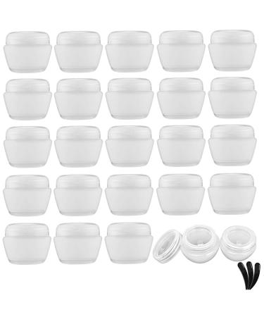 Alledomain 25 Pieces 5ml / 5g Empty Clear Cosmetic Pots with 3 Mini Spatula Plastic Refillable Travel Sample Container Jars with Lids and Inner Liners for Makeup Creams Lotions Beauty Nail