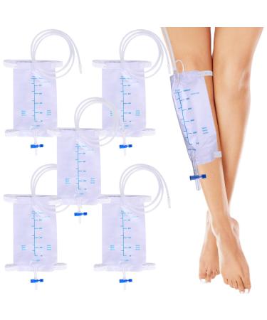 5 pieces 1000ml of urine pouches: leg bag Urindrainage bags urine collection bag Drainage bag with 2 straps leg bag Urindrainage bags with valve and T drain