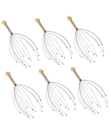 Beavorty Shampoo scrubber 6st massager handwriter tool scalp massage brush hair wash shampoo handheld steel and wood.Hand massage devices