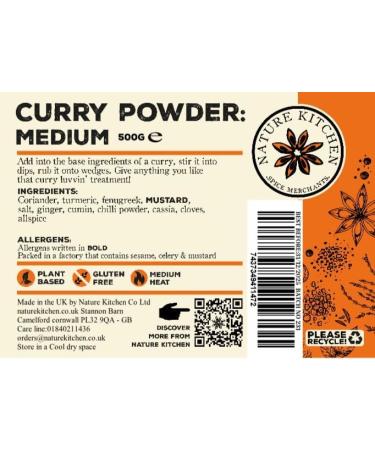 Nature Kitchen Curry Powder (Medium Heat) 500g - Gluten-free, Vegan and Versatile Spice Blend for Everyday Cooking - Perfect for Marinades, Sauces, Frying, Baking or Grilling - Buy Online on GoSupps.com