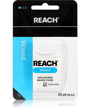 Reach Unflavored Waxed Dental Floss for Oral Care & Removal of Plaque & Food from Teeth & Gum Line Accepted by The American Dental Association (ADA) Unflavored 55 yds (Pack of 6)
