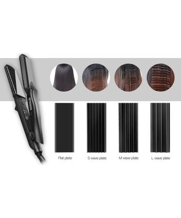 Hair Crimper Professional Crimping Iron and Straighter with Heat Resistant Glove Adjustable Temperature Dual Voltage 4 Interchangeable Ceramic Plates (Black) - Buy Online on GoSupps.com