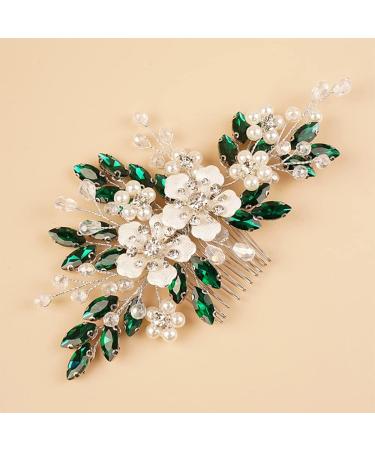 Kercisbeauty Emerald Crystal Hair Comb for Women Vintage Wedding Bridal Hair Accessories Silver Flower Hair Jewelry (Green) - Buy Online on GoSupps.com