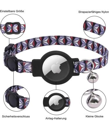 Mouyou Airtag Cat Collar with Bell | Adjustable Soft Nylon Neck Band 22-34cm | Black Net Pattern with Safety Clasp and Silicone Holder - Buy Online on GoSupps.com