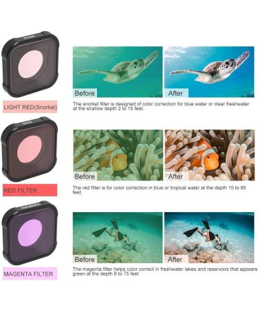 QKOO Underwater Diving Filter for GoPro Hero 11/10/9 Black - Red/Pink/Magenta | Easy Replacement Lens - Buy Online on GoSupps.com