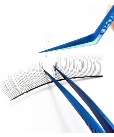 FEITA Diamond Grip Eyelash Extensions Tweezer 2Pcs - Japanese Steel Dolphin-shaped Precision Tweezers for False Lashes Application - Blue - Buy Online on GoSupps.com