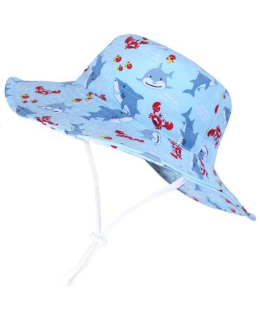 LANGZHEN Beach Sun Protection Hat for Baby Girls Adjustable Toddler Kids Hat Wide Brim Summer Play Hat with Chin Strap Crab -Light Blue 1-2 Years - Buy Online on GoSupps.com