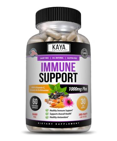 Kaya Naturals Elderberry Immune Support | Elderberry with Zinc and Vitamin C for Adults Elderberry Vitamins Probiotics & Turmeric 1000mg Immune System Booster Sambucus Elderberry Capsules - 60 Count