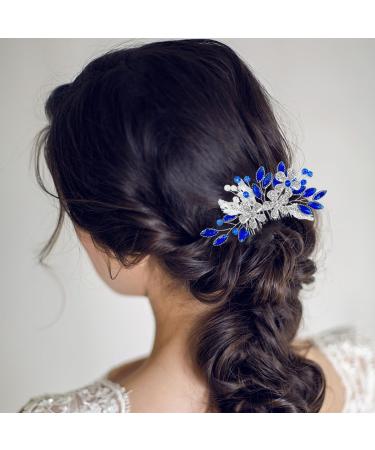 Flower Bridal Blue Rhinestone Hair Comb Hair Accessories Rhinestone Hair Piece for Women and Girls - Buy Online on GoSupps.com