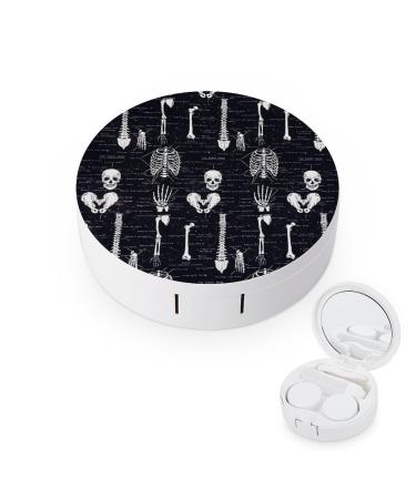Skull Dark Skeleton Anatomy Contact Lens Case Travel Portable Travel Contact Lens Box with Mirror