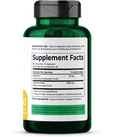 Organic Rosa Roxburghii | Natural Vitamin C Superfood |Chestnut Rose Fruit 1300mg | 60 Capsules - Buy Online on GoSupps.com