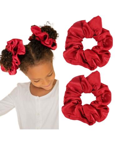 Bartosi Hair Scrunchies for Women Big Hair Ties Satin Silk Ponytail Holder Elastic Hair Bands Hair Ropes Hair Accessories for Girls (2 Pcs) Red