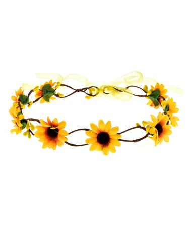 DreamLily Wedding Festivals Floral Hair Band Adjustable Ribbon Daisy Flower Headband Crown BC38 (Yellow)