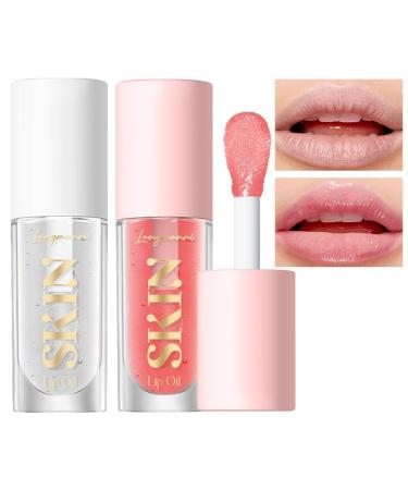 Jolilab Lip Oil  High Shine Hydrating Lip Oil  Non-Sticky Tinted with Fruit Flavor Lip Oil Set  Lip Moisturizing Treatment Nourishing Lip Gloss  for Women Girls Lip Care Products(Strawberry+Coconut)