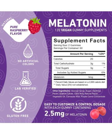 PUREFINITY Melatonin Gummies 5mg for Kids Each Delicious Gummy is 2.5mg (2 Per Serving) for Easily Customizing Your Night Gluten Free Non-GMO Vegan 120 Count (Pack of 2) - Buy Online on GoSupps.com