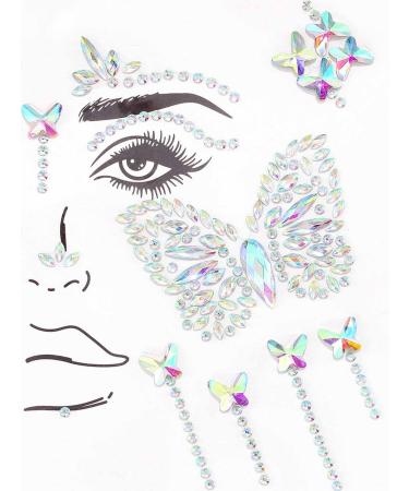Wosois Crystal Face Stickers Star Self-adhesive Temporary Tattoo Sticker Butterfly Carnival Revelryl Party Cosplay Accessories for Women (B)
