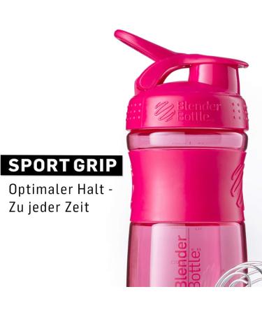 BlenderBottle SportMixer Tritan 590ml - BPA Free Protein Shaker & Water Bottle - Stylish Pink Fitness Drink Mixer - Buy Online on GoSupps.com