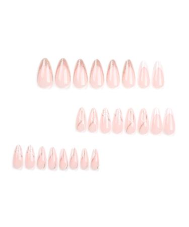 Shop Mouyouglow Short Almond Pink Nude French Glitter Press On Nails - Wavy Line Design with Glue - Buy Online on GoSupps.com